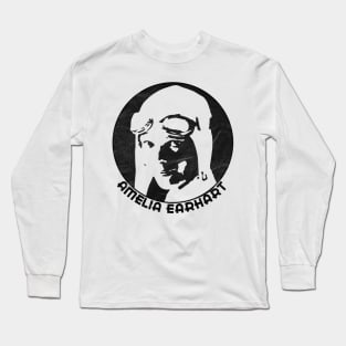 Amelia Earhart - 20th Century Icon (Black Print) Long Sleeve T-Shirt